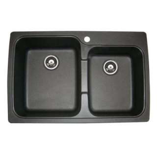   Mount Granite33x22x8 4 Hole Double Bowl Kitchen Sink in Metallic Black