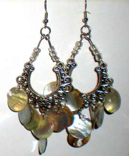 Beads Dangle Filigree Charm Dangling Abalone Disc Earrings * U Pic 