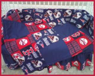 New Crib Bedding Set m/w RED SOX & PATRIOTS fabrics  