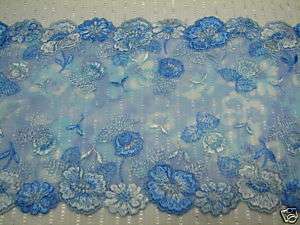 3yd x 5.7 blue flower Embroidered lace trim  