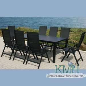 Grosse schwarze Gartensitzgruppe (1 riesiger rechteckiger Tisch und 8 