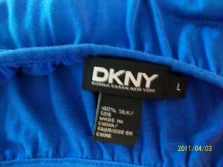 DK NY royal blue silk loose short sleeve blouse top L  