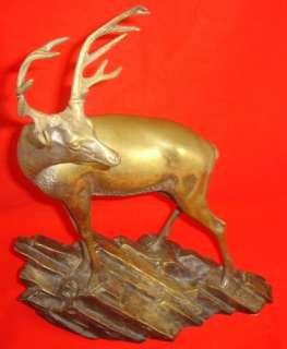 Vintage BRASS DEER SCULPTURE Bronze Western G Laeroff Stag Antlers 