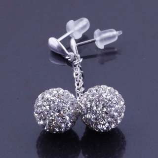 Rs087White Ball Czech Crystal Drop Earrings 925 silver  