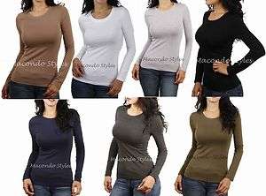   Basic Plain Crew Round Scoop Neck Long Sleeves T Shirt Shirt Solid Top