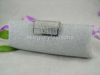 Silver Shiny Fabric Clutch Crystal Exquisite Solid EM 071309