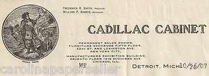 1907 Cadillac Cabinet Co., Detroit Michigan Illustrated Billhead 