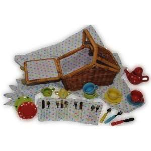 33 tlg. Set Picknick Korb Porzellan Keramik Geschirr Spiel Küche 