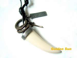 COOL MEN Genuine Leather NECKLACE Rare Wolf Tooth MNC74  