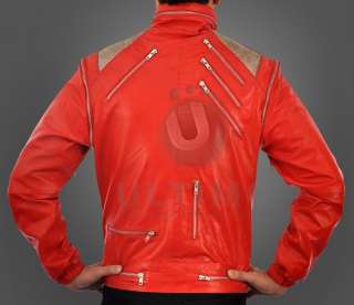 Michael Jackson Beat IT RED Leather Jacket Metal Mesh  