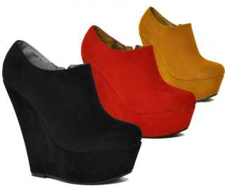 SUEDE HIGH FASHION PLATFORM WEDGE ANKLE SHOE BOOT SHOES BOOTS HOT 