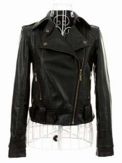 NEW slim women biker vintage blazer punk cropped faux leather jacket 