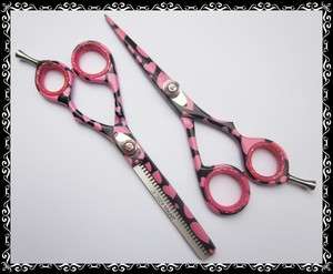Hairdressing Scissors Thinner Black Pink Heart Barber Shears SET 6 