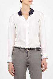 Equipment  Bright White Sophie Contrast Collar Blouse by Equipment