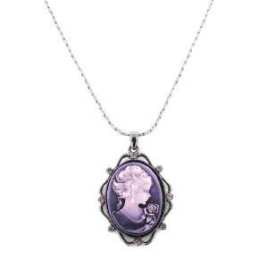   Fashion Jewelry ~ Purple Rhinestones Cameo Necklace