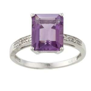   White Gold Emerald Cut Amethyst and Diamond Ring   size 6.5 Jewelry