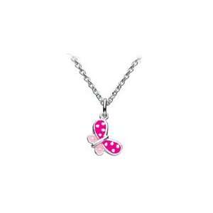  Girls Jewelry   Silver Pink Butterfly Pendant Necklace (12 