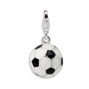    925 Sterling Silver 3D Enamel Sport Soccer Ball Charm Jewelry