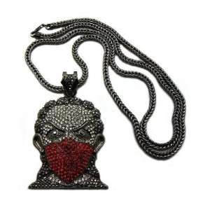    Iced Out GOON MASK Pendant w/Franco Chain Black Red Jewelry