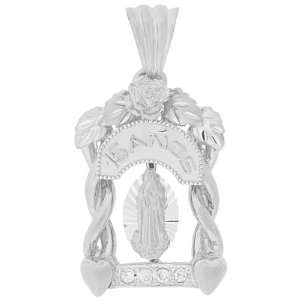 14k White Gold, 15 Anos Virgin Mary Guadalupe Pendant Charm Arch 16mm 