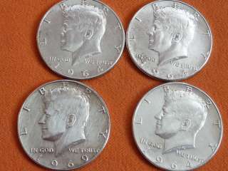 Lot of 4 1964 Kennedy Half Dollar Silver coin American Eagle nice 4 