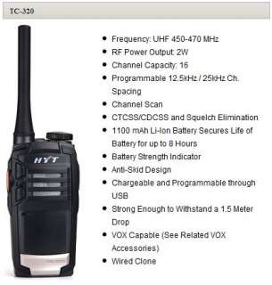 HYT TC 320 UHF RADIO 2 WATT 16 CHANNEL TWO WAY TC320  