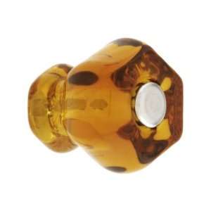  Small Hexagonal Amber Glass Cabinet Knob With Nickel Bolt 