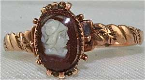 EARLY VICTORIAN ANTIQUE 14K ROSE GOLD CAMEO RING STONE  