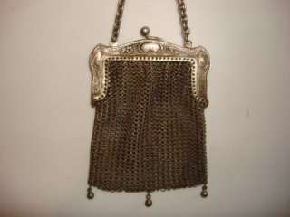 ANTIQUE, RING FINGER COIN BAG, NO MARKS, ENGRAVED, WITH CHAIN, BALL 