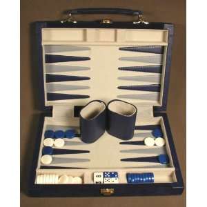    Deluxe Blue Suede Attache Backgammon Set