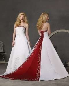   &Red Satin Wedding Dress Bridal Gown Proms Party Ball Gown Plus SZ