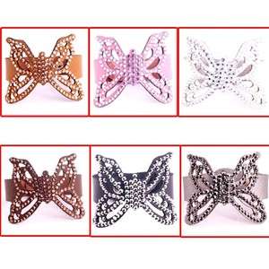   Leather Crystal Ladys Butterfly Shape Charm Bracelet Jewelry  