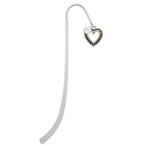  Two Tone Open Heart with Beaded Border Silver Plated Charm Bookmark 