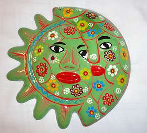 FOLK ART CERAMIC SUN HANDPAINTED MEXICAN CLAY   