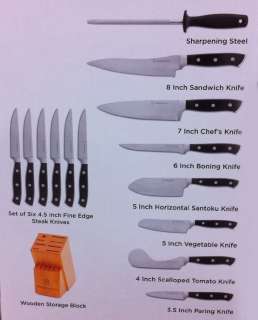 NEW WOLFGANG PUCK 15 PIECE CUTLERY KNIFE SET SANTOKU STEAK KNIVES 