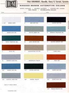 1966 CHEVY PAINT COLOR SAMPLE CHIPS CARD OEM COLORS  