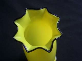 Bohemian 30s Yellow Tango Glass Vase Cobalt Blue Rim #2  