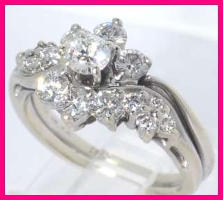 14kwg Round Diamond Cluster Wedding Ring Set 1.25ct  