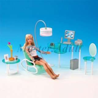   Set Computer Table,Leisure Chair,Side Table,Lamp for Barbie  