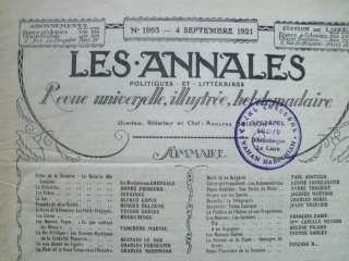 1921 LES ANNALES French Journal Magazine Politique 14pc  