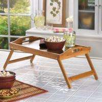 Folding Bamboo Serving Table Tray w/ Built in Handles Perfect for Lap 