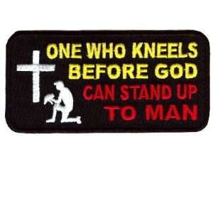   Kneels before God Stands Up Christian Biker Patch 