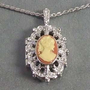   Classic 3D Cameo Crystal Locket Cut Out Pendant Necklace  