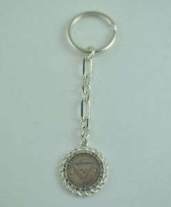 STERLING SILVER KEY CHAIN W/ 1958 CUBAN 1 Centavo COIN  