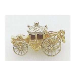 14kt Yellow Gold Two tone Cinderella Carriage Charm with Moving Wheels 