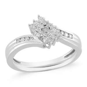  10k White Gold Cluster Diamond Bypass Bridal Ring Set (1/4 