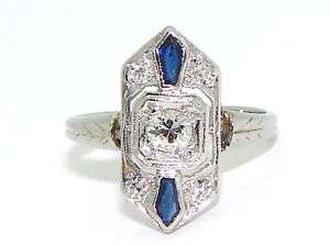 Vintage Art Deco 18kt White Gold Sapphire Diamond Band Ring  