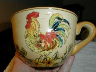   RUSTIC ROOSTER w/SUNFLOWERS Coffee MUGS Cups S/4~CAPPUCCINO Soup~NEW