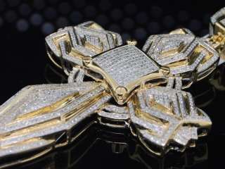 MENS YELLOW GOLD 3.5CT DIAMOND CROSS PENDANT PAVE CHARM  