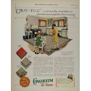  1928 Ad Congoleum Rug Gray Tile Floor Covering Kitchen 